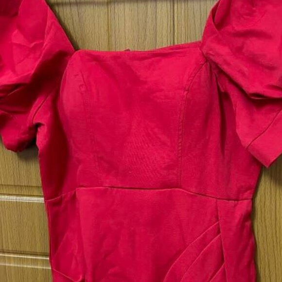 Red Puff Sleeve Dress - Picture 2 of 3